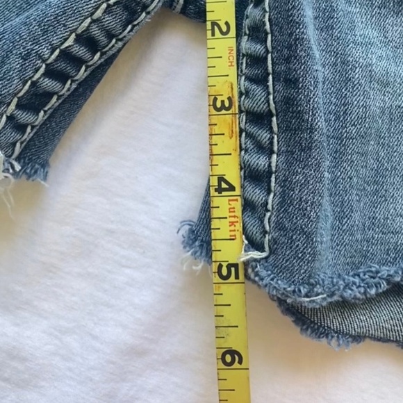 Dublin Style Jean Shorts Frayed Embellished Detailed Jr 3/4 Mid Blue Mid Rise - Picture 13 of 14